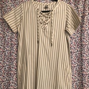 Lace up cream and blue madewell shirt dress